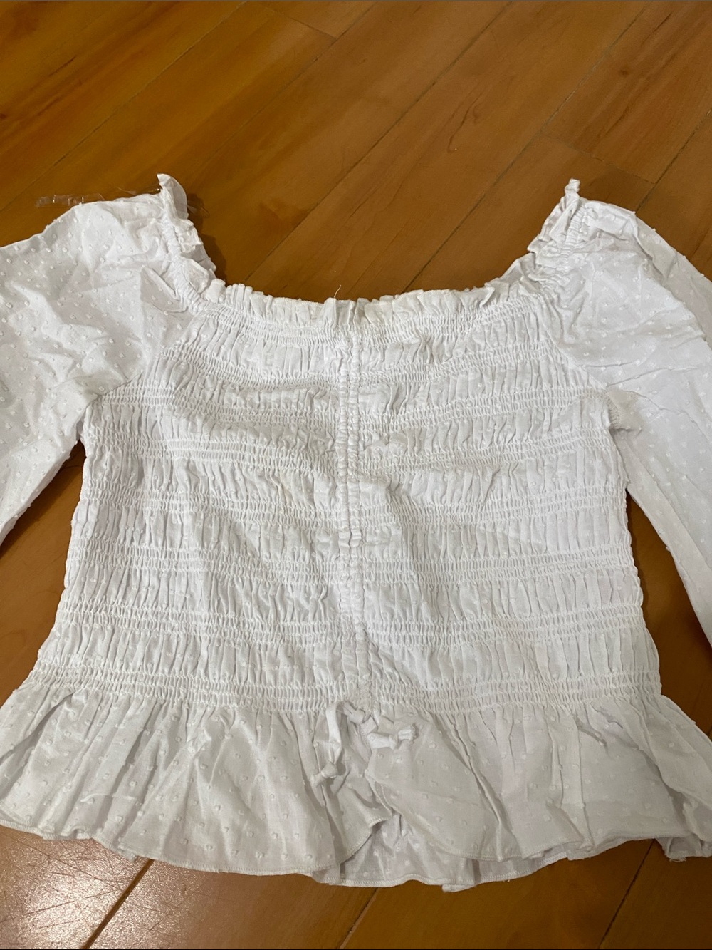 White Smocked Ruffle Blouse Like New - Picture 6 of 7